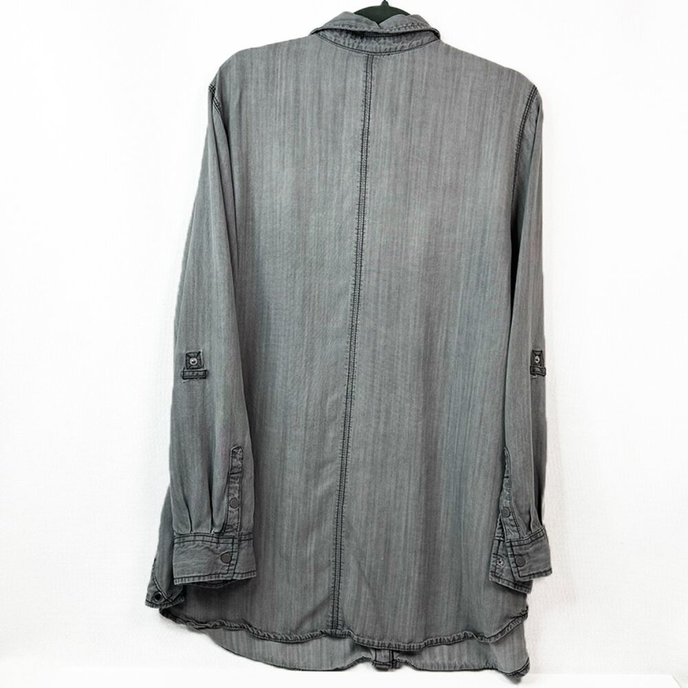 Snaps Collared Gray Comfy Blouse Decorative stitching Intro size 1X - Picture 5 of 11